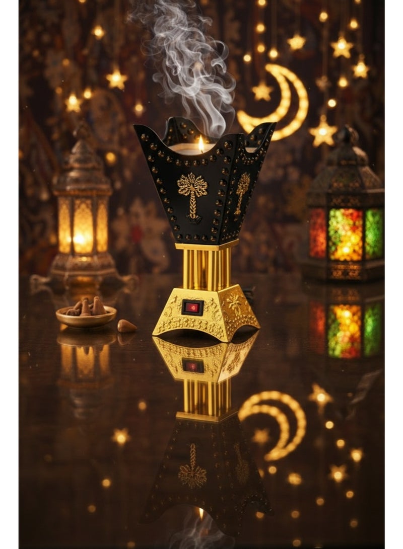 السيف  مبخرة كهربائية فاخرة للبخور لشهر رمضان - مبخرة عود عربي ذهبي وأسود مع تسخين بدون دخان - Image 1